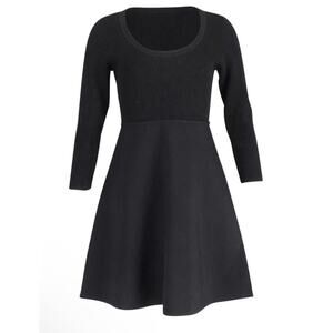 Theory Scoop Neck Compact Knit‎ Mini Dress In Black Viscose, Fit and Flare M
